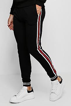 Boohoo Jersey Cuffed Joggers With Side Tape