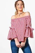 Boohoo Petite Bethany Off The Shoulder Gingham Top