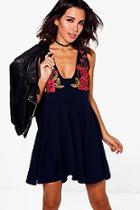 Boohoo Mabel Floral Embroidered Skater Dress