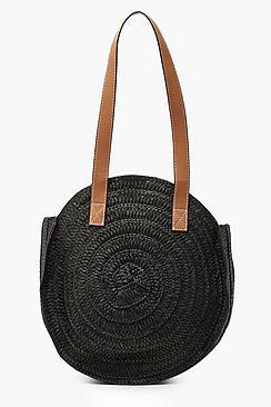 Boohoo Contrast Handle Round Straw Bag