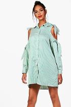 Boohoo Beth Bow Tie Cold Shoulder Shirt Dress