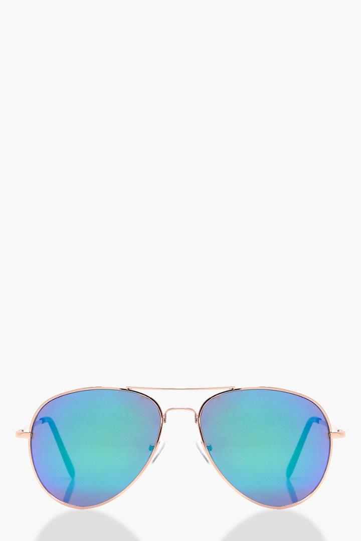Boohoo Mia Blue Mirrored Aviator Sunglasses Gold