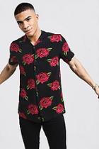 Boohoo Rose Print Short Sleeve Revere Viscose Shirt