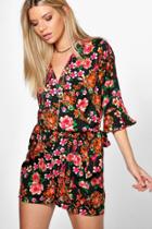 Boohoo Ria Wrap Front Floral Print Playsuit Multi