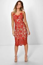 Boohoo Boutique Jackie Scallop Lace Midi Dress Red