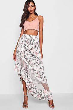 Boohoo Rosa Woven Floral Lace Detail Maxi Skirt