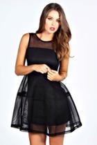 Boohoo Larah Lantern Net Dress Black