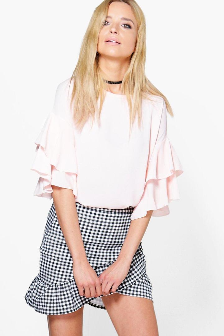 Boohoo Freya Ruffle Sleeve Top Nude