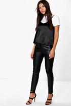 Boohoo Amelie Premium Leather Look Stretch Skinny Trousers Black