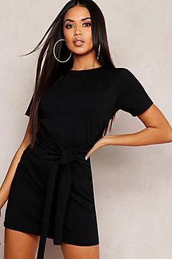 Boohoo Tie Waist T-shirt Dress