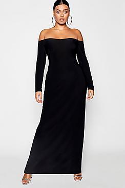 Boohoo Plus Bardot Slinky Maxi Dress