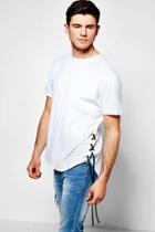 Boohoo T-shirt With Stepped Hem & Side Lace White