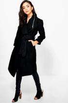 Boohoo Aaliyah Zip Shawl Collar Coat Black