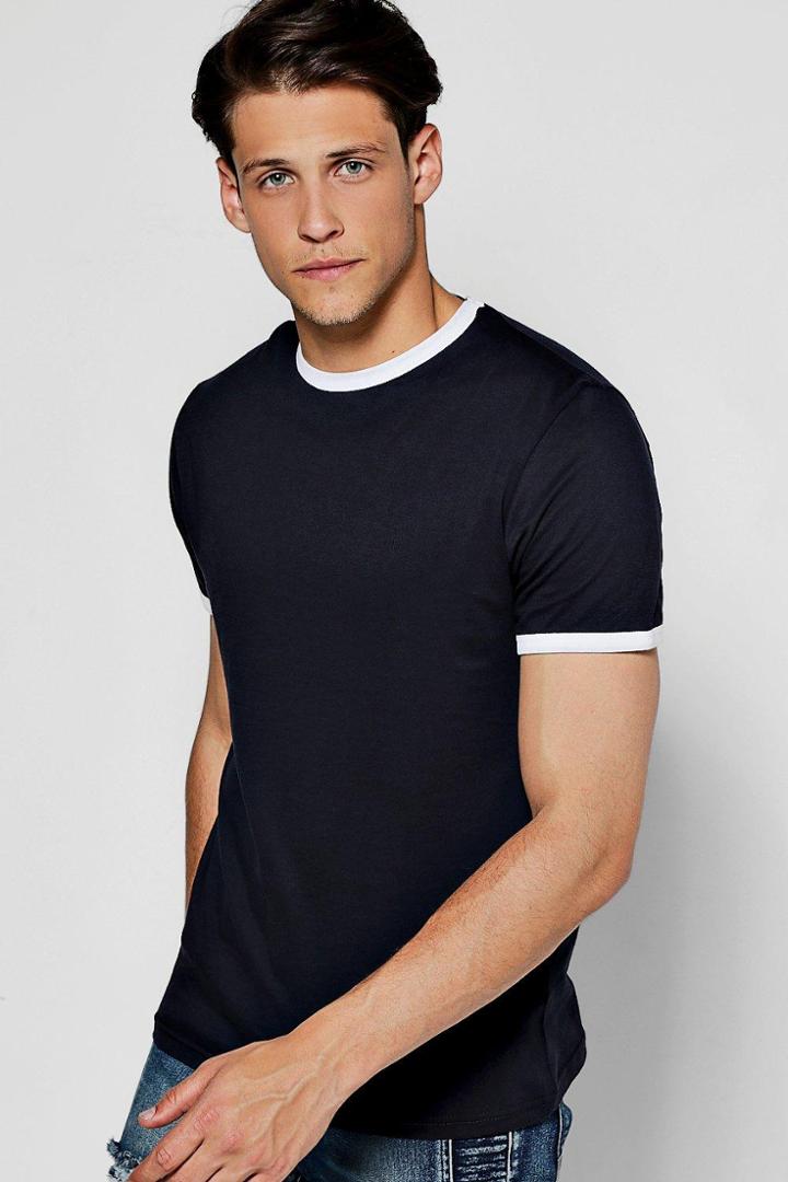 Boohoo Crew Neck Ringer T-shirt Navy