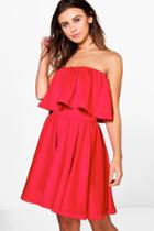 Boohoo Posie Bandeau Double Layer Skater Dress Red