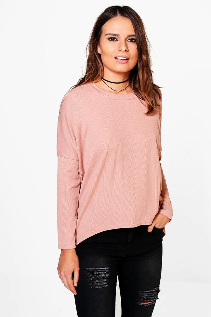 Boohoo Skye Skinny Rib Knit Jumper Nude