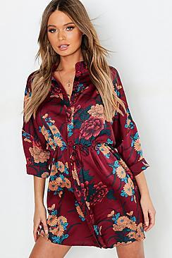 Boohoo Floral Print Luxe Shirt Dress