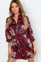 Boohoo Floral Print Luxe Shirt Dress