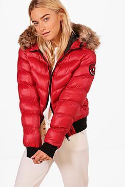 Boohoo Isabelle Cropped Padded Jacket With Faux Fur Hood
