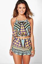 Boohoo Petite Jade Mixed Print Crop Top & Short Co-ord