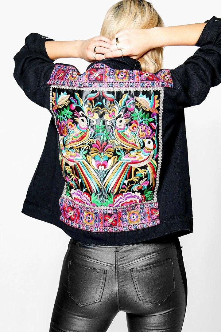 Boohoo Florence Embellished Oversize Denim Festival Jacket Black