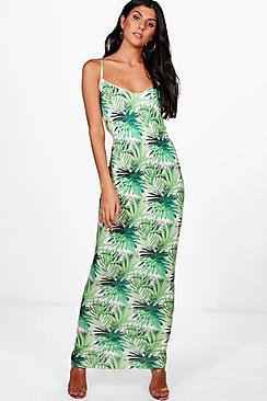 Boohoo Georgia Tropical Choker Open Back Maxi Dress