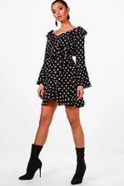 Boohoo Ami Ruffle Off The Shoulder Tea Dress