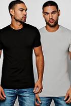 Boohoo 2 Pack Crew Neck T Shirts In Muscle Fit