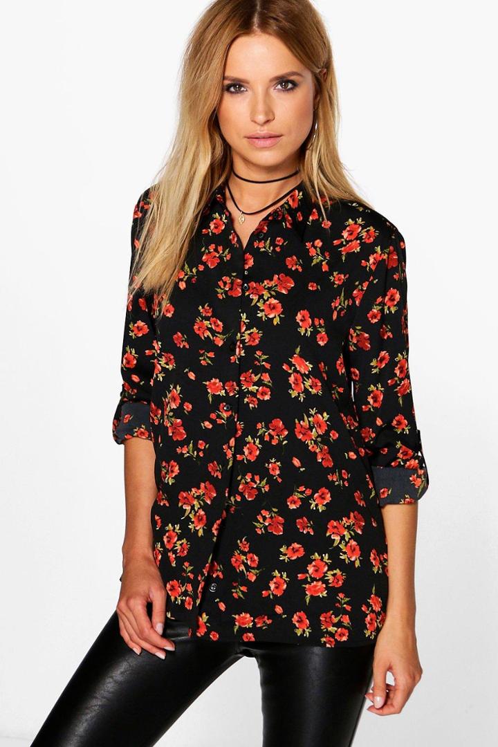 Boohoo Saffron Floral Print Shirt Black