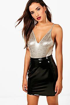 Boohoo Ellie Metallic V Neck Strappy Body