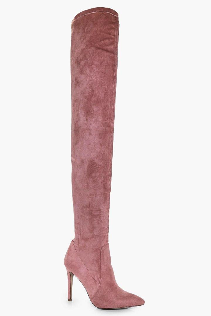 Boohoo Darcey Thigh High Pointed Boot Blush