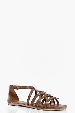 Boohoo Florence Leather Woven Gladiator Flat Sandal