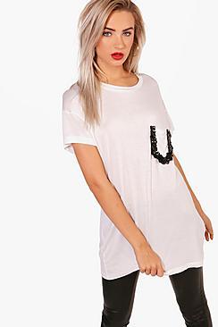 Boohoo Ria Sequin Pocket Tee