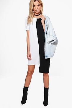 Boohoo Maisy Stepped Hem Colour Block Shift Dress