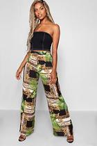 Boohoo Poppy Woven Tropical Chain Wide Leg Trouser