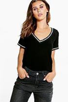 Boohoo Petite Carey Rib Detail V Neck Tee