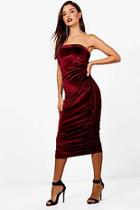 Boohoo Dea Bandeau Velvet Ruched Detail Midi Dress