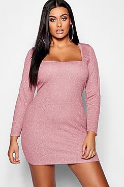 Boohoo Plus Glitter Lurex Square Neck Bodycon Dress