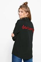 Boohoo Tall Lucine Slogan Back Embroidered Woven Shirt Black