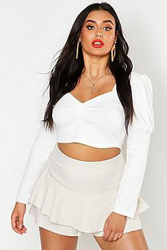 Boohoo Plus Double Ruffle Woven Shorts