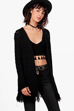 Boohoo Maddison Tassel Hem Crochet Cardigan