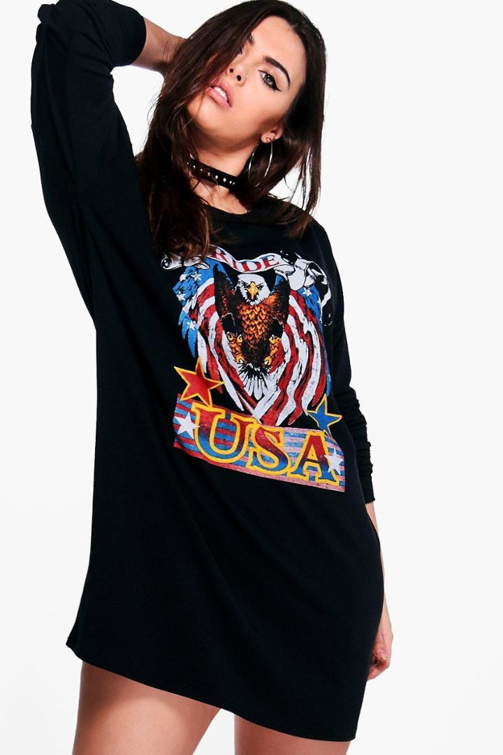 Boohoo Plus Elise Printed Slogan Sweat Dress Black