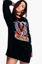 Boohoo Plus Elise Printed Slogan Sweat Dress Black