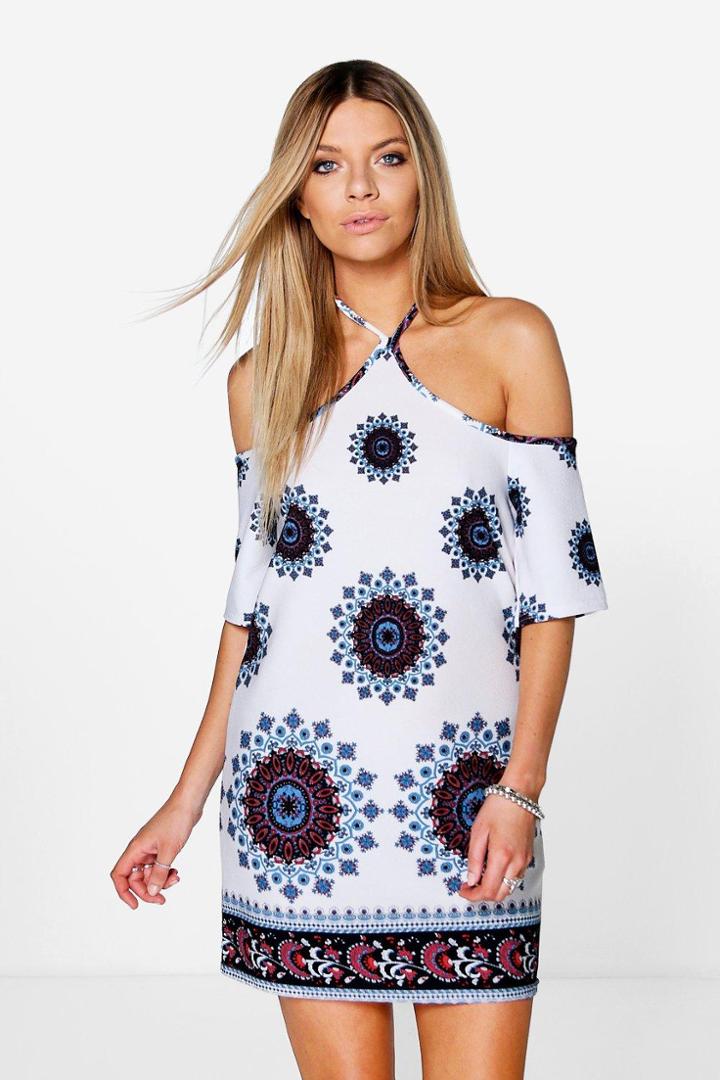 Boohoo Ailbhe Paisley Cold Shoulder Shift Dress Multi