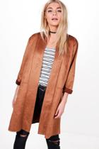Boohoo Hope Suedette Duster Coatigan Camel