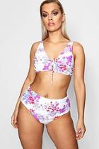 Boohoo Plus Mel Oriental Print Tie Front High Waist Bikini