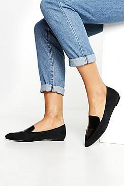 Boohoo Croc Panel Pointed Flats