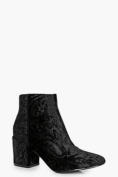 Boohoo Nina Brocade Block Heel Ankle Boot