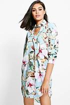 Boohoo Marie Floral Choker Wrap Shirt Dress