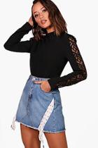 Boohoo Rendall Lace Insert Sleeve Top